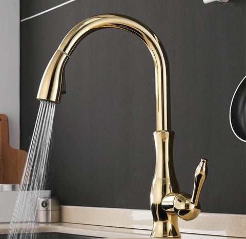 Gold kitchen tap pull out