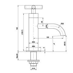 Sink pillar tap - Technical drawing