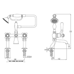Traditional bath mixer shower handset - Technical drawing