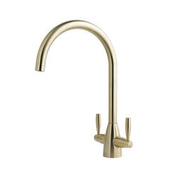 Brushed gold twin lever kitchen mixer tap