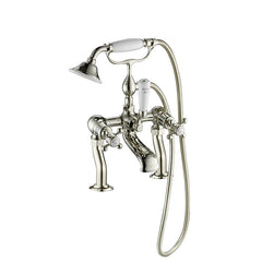 Brushed nickel bath mixer with shower handset 