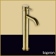 Brushed brass high rise basin tap-Tapron