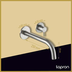Steel 250mm spout with single lever handle basin tap dimension