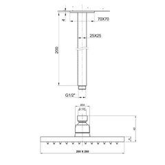 Square shower head arm - Technical drawing
