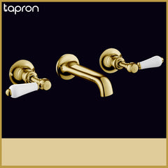 Gold basin mixer tap with dual lever handle -Tapron