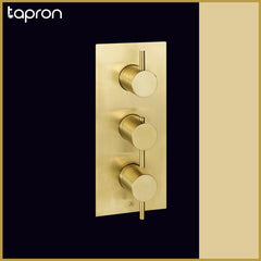  Brushed Brass 2 Outlet Concealed Thermostatic Shower Valve - Tapron