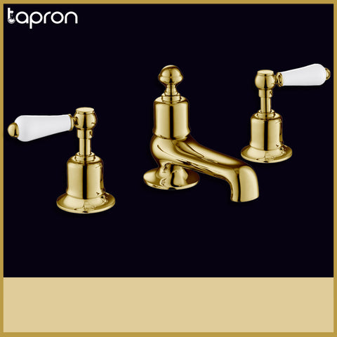 White Lever Deck Mounted 3 Hole Basin Mixer Tap-Tapron