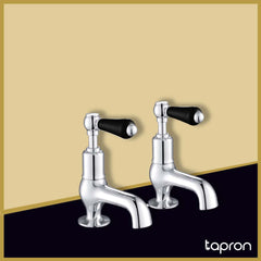 Traditional sink pillar tap with black ceramic accent lever handle