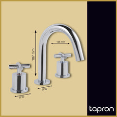 Chrome basin tap with two crosshead handle - Dimension