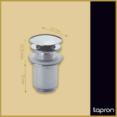 Unslotted click clack basin waste - Dimension