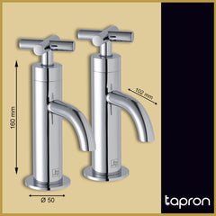 Chrome 2 hole basin pillar tap - Dimension