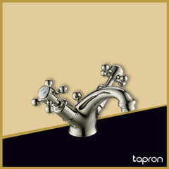 Traditional Deck Mounted Mono Basin Mixer Tap with Crosshead Handles-Tapron