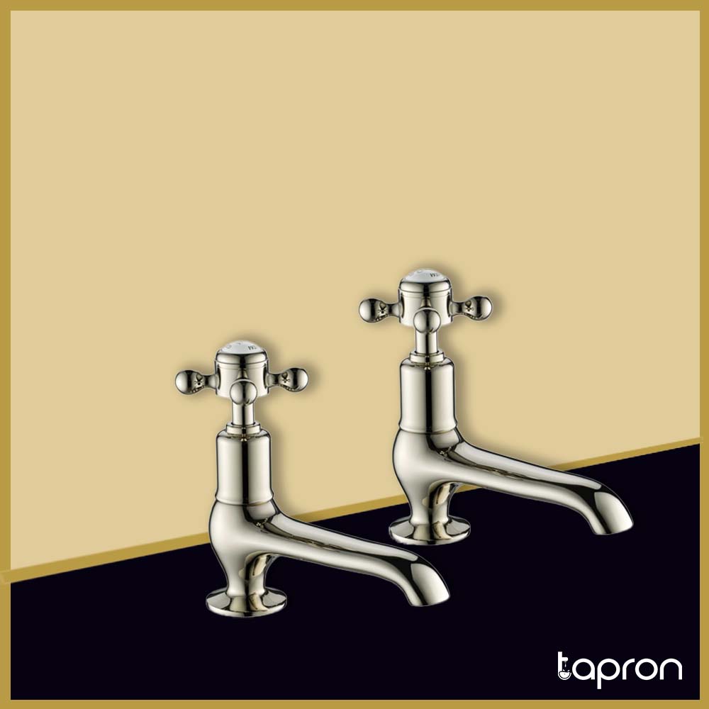 Nickel Traditional Deck Mounted Long Nose Basin Pillar Taps -Tapron