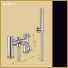 2-Outlet Deck-Mounted Shower Mixer Tap and Handheld Shower Set- Dimension