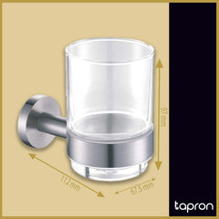 Glass Tumbler with Wall-Mounted Stainless Steel Tumbler Holder - Dimension