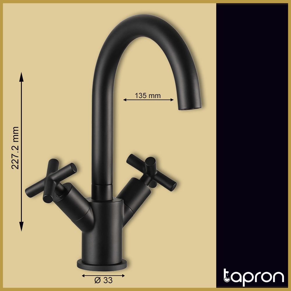 Matt Black 2 Lever Deck Basin Mixer Tap - Tapron