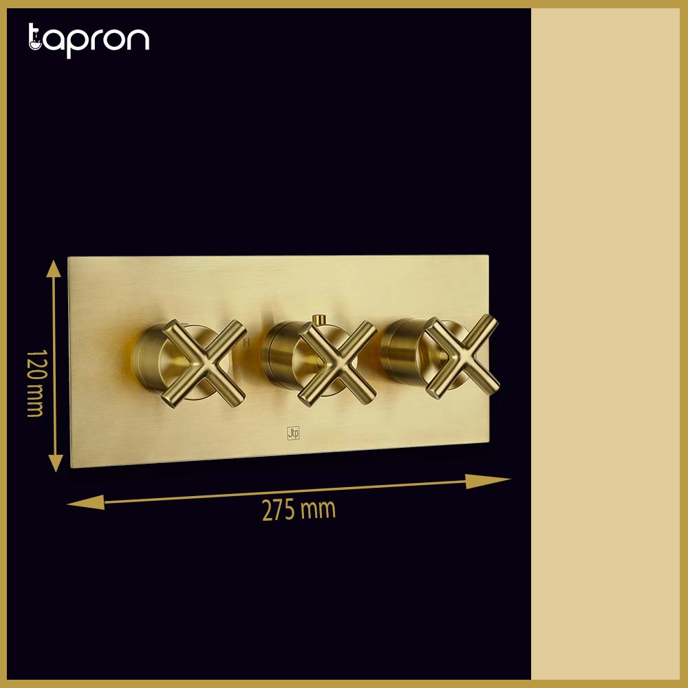 Brushed Brass Dual Outlet Thermostatic Shower Mixer Valve - Tapron