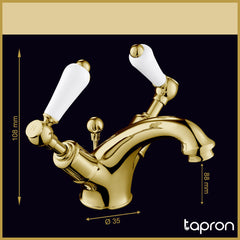 Gold Mono Bidet Mixer Tap with Pop Up Waste - Dimension