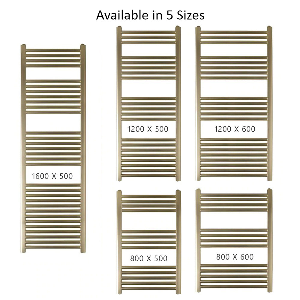 brushed brass heated towel rail