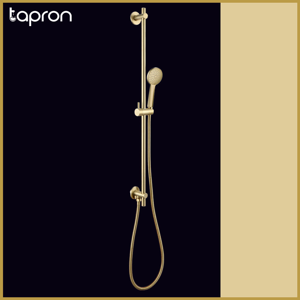 Gold Slider Shower Rail Kit Round Shower Handset and Hose -Tapron