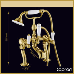 Antique brass bath shower mixer tap with handheld shower