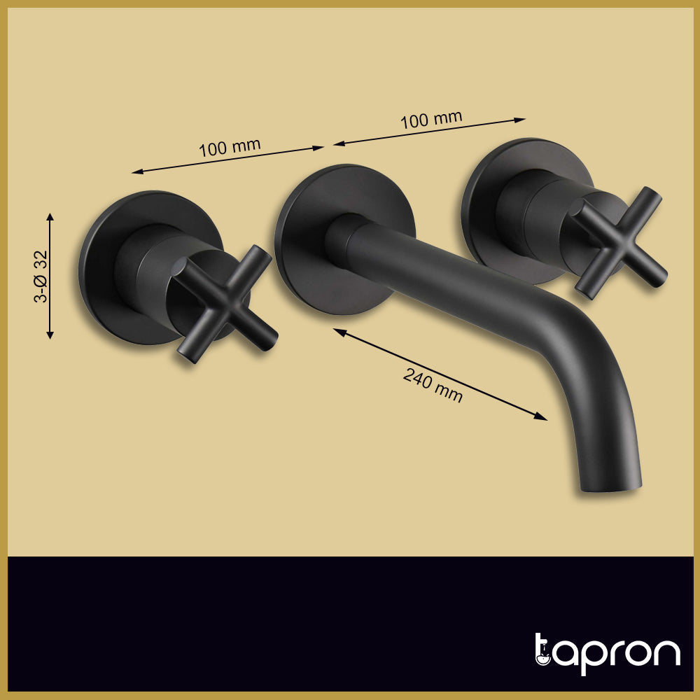 Bathroom Sink Wall Mounted Black Basin Mixer Tap - Tapron