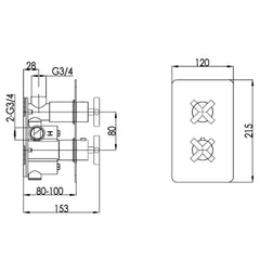 Thermostatic Concealed 1 Outlet Shower Valve - Technical drawing 