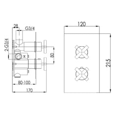 Single outlet thermostatic shower valve - Technical Drawing