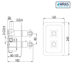 Traditional concealed 1 outlet shower valve - Technical drawing