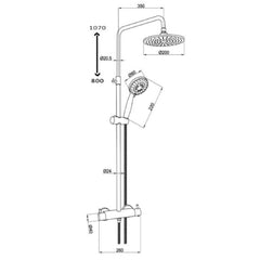 Thermostatic Shower Set with 2 Outlets - Technical Drawning