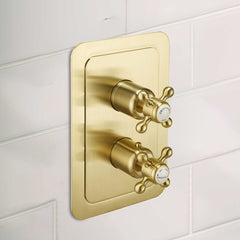 Thermostatic 2-outlet shower valve - Brushed brass finish