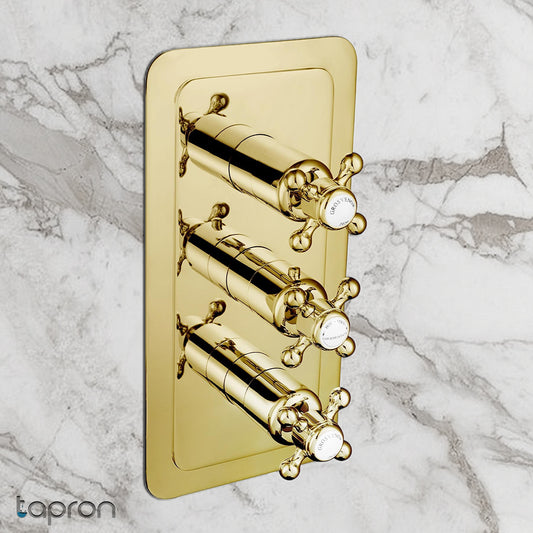 Brushed Brass Thermostatic Concealed 2 Outlet Shower Valve