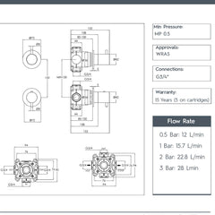 Thermostatic Concealed 2 Outlet Shower Valve with 2 Dials 