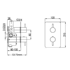 Thermostatic concealed shower valve - Technical drawing