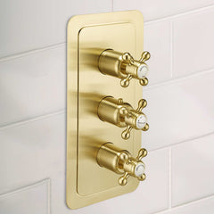 Brushed brass thermostatic 2-outlet shower valve 