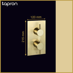 Brushed Brass Thermostatic Concealed 2 Outlet Shower Valve - Dimension