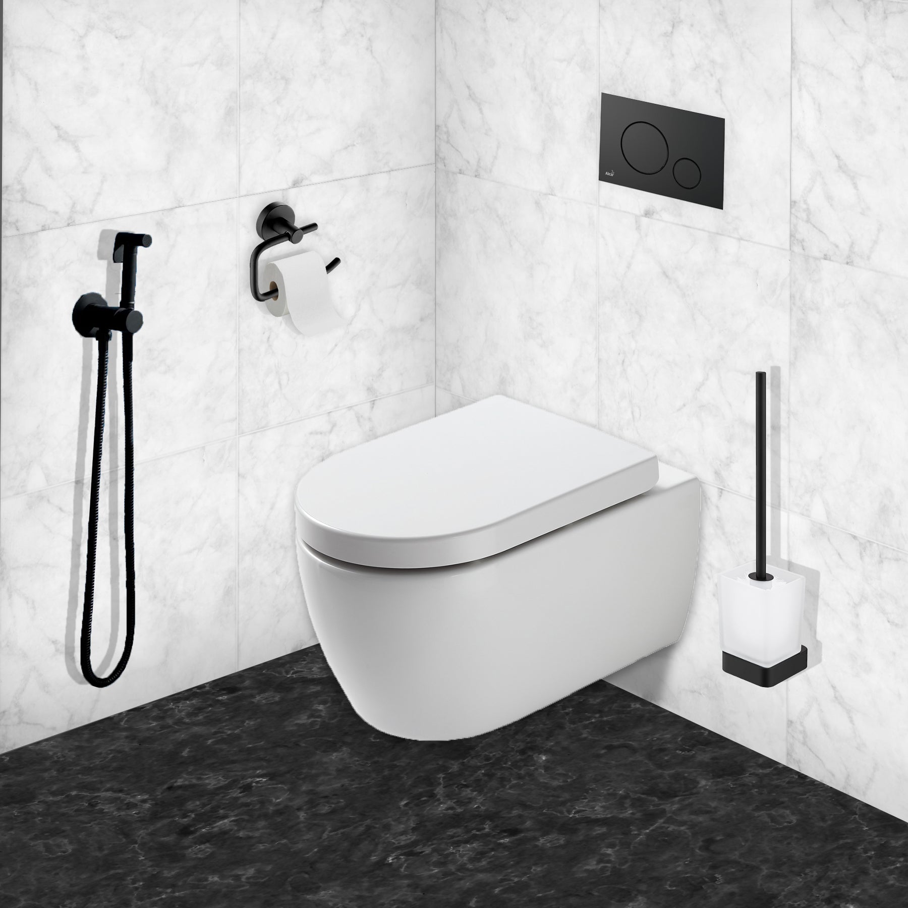 Douche Spray Kit including Douche Handset with Hose & Wall Bracket - Matt Black