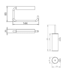 Toilet roll holder and brush holder set- Technical drawing