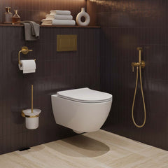 Toilet Roll Holder and Toilet Brush Holder with Brush Set - Brushed Brass