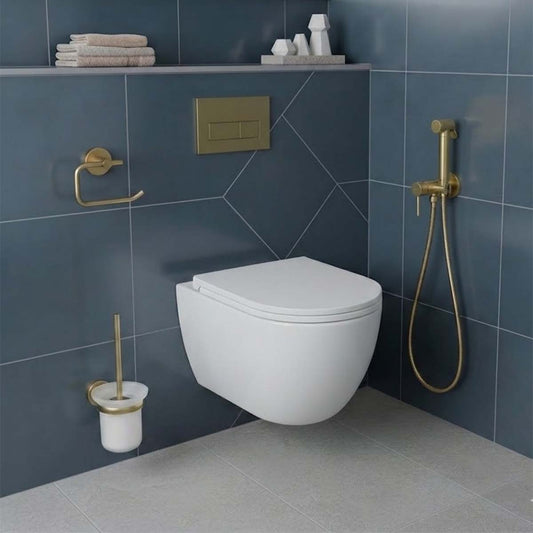 Toilet Roll Holder with Brush Holder Set, Hot & Cold Douche Kit - Brushed Brass 1200