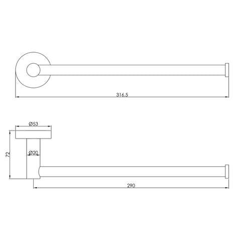 Gold Towel Rail 300mm technical drawing