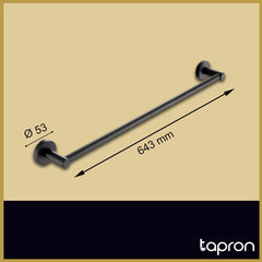 Black 600mm Towel Bar - Dimension