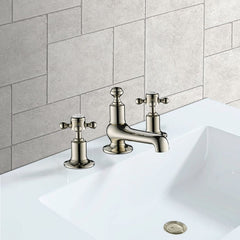 Brushed nickel traditional 3-hole basin mixer tap