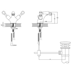 Traditional Bidet Mixer Tap Technical Drawing