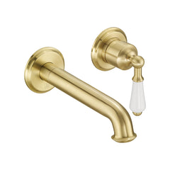 Traditional 2-Hole Single Lever Basin Tap Wall Mounted - Brushed Brass