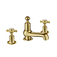 Traditional 3-Hole Basin Mixer with Pinch Handles - Polished Gold