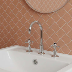 Traditional 3 Hole Deck Mounted Basin Mixer Tap with Crosshead Handles