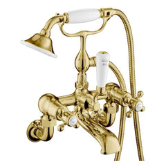 Traditional Bath Mixer Tap with Shower Attachment Wall Mounted - Polished Gold