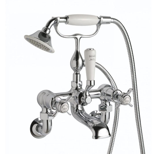 Traditional Bath Shower Mixer Wall Mounted with Kit Pinch Handles - Chrome in Ireland 1200