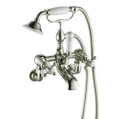 Traditional Bath Tap with Shower Attachment Wall-Mounted - Nickel